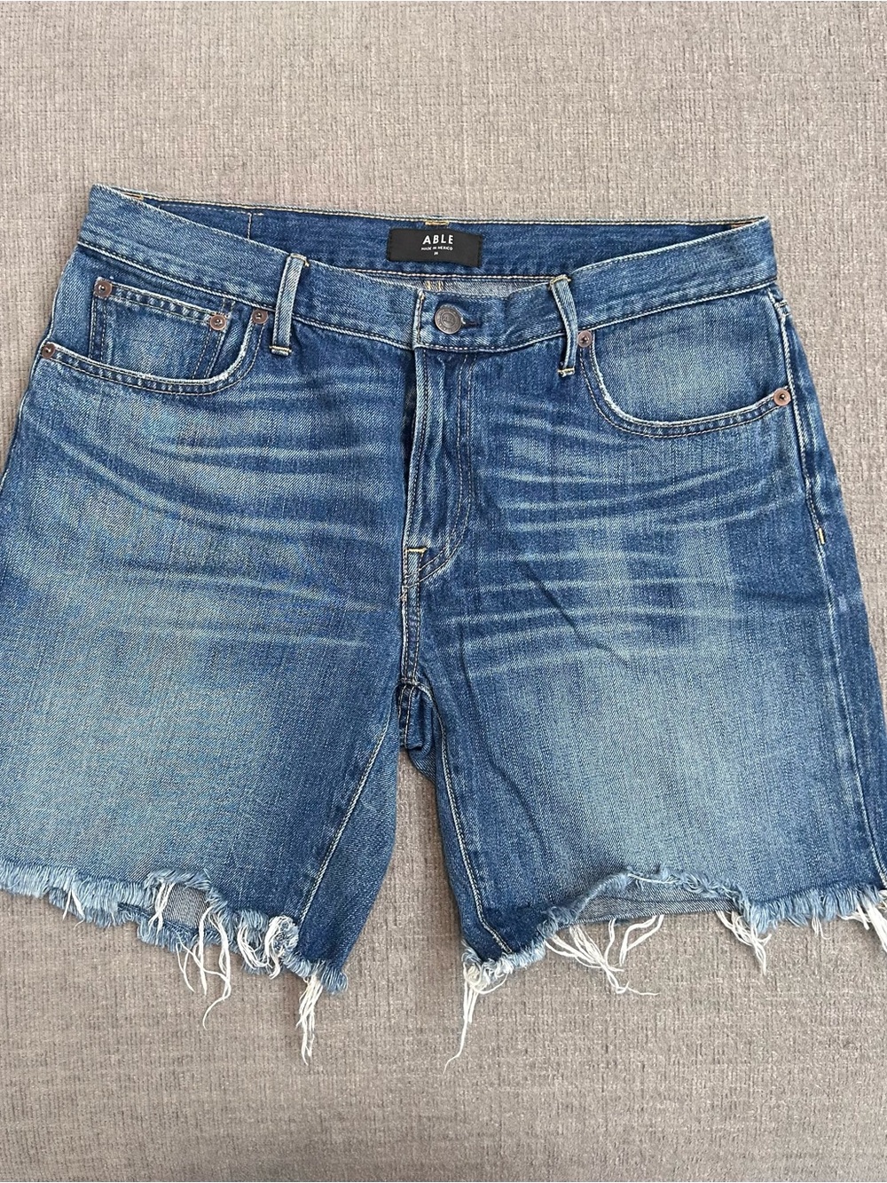ABLE Women's Medium Blue Frayed Hem Denim Shorts
